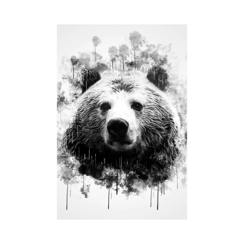 Bear Head In Black And White by Cornel Vlad - Wrapped Canvas Painting, 66.04 cm H x 45.72 cm W