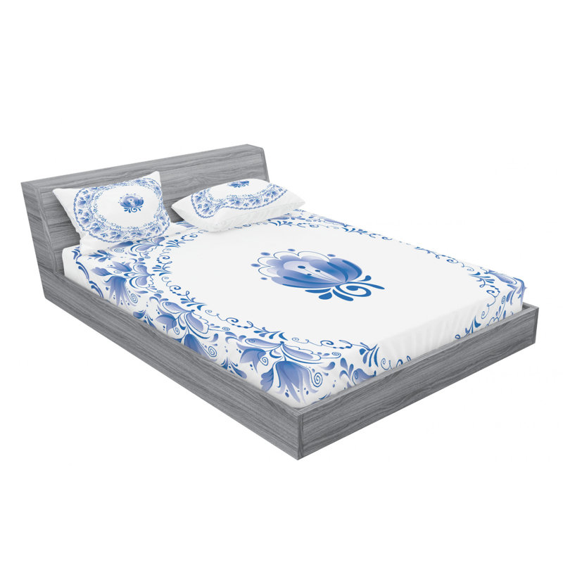 Microfiber Floral Sheet Set, Queen Sheet Set with Fitted Sheet