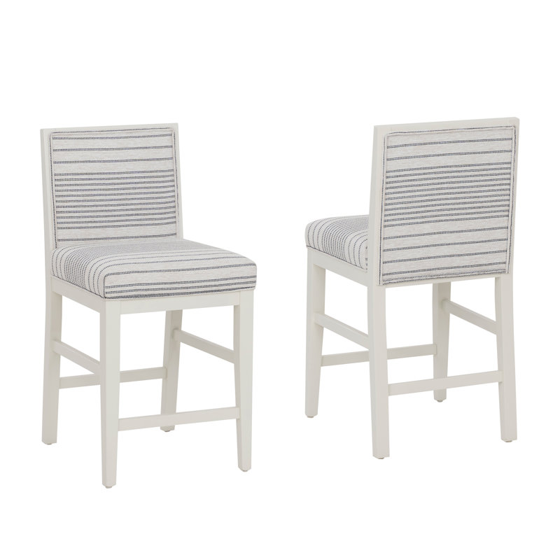 Regina Solid Maple Wood Gray Stripe Counter Stool Set of 2, Gray