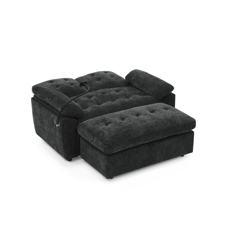 Fauteuil en chenille l 56 po avec repose-pieds avec rangement, Noir