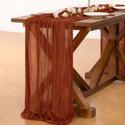 Chemin de table en gaze de style champêtre, style bohème automnal, idéal pour mariage, anniversaire, fête ou décoration intérieure | Gaze rustique couleur terre cuite, 3 m (120 po), chemin de table transparent de style ferme pour fête prénatale, enterrement de vie de jeune fille, décorations de fêtes