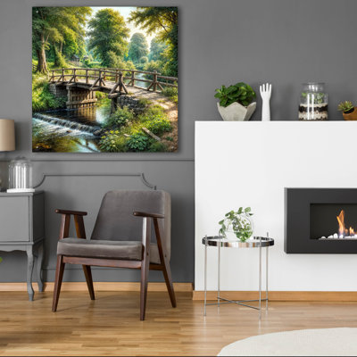 «Countryside Bridge Over Stream» par Rey Klimt, art mural en verre acrylique