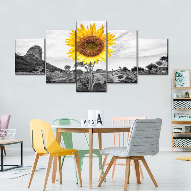 Ensemble de 5 pièces Pop tournesol doré sur toile, H 92 po x l 42 po x P 1,25 po