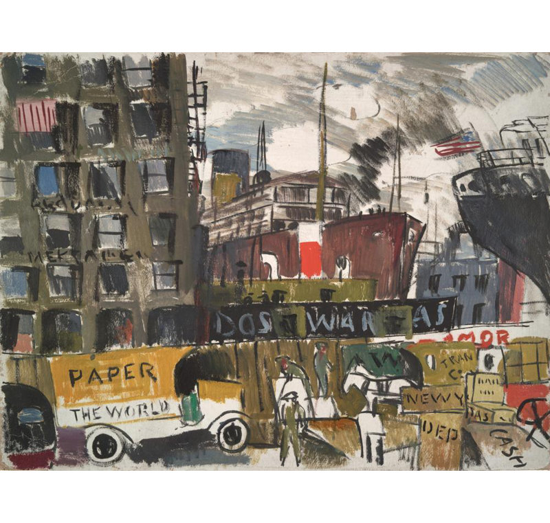 "New York Docks" par Joaquin Torres-Garcia - Toile tendue avec châssis, H 24 po x l 17 po