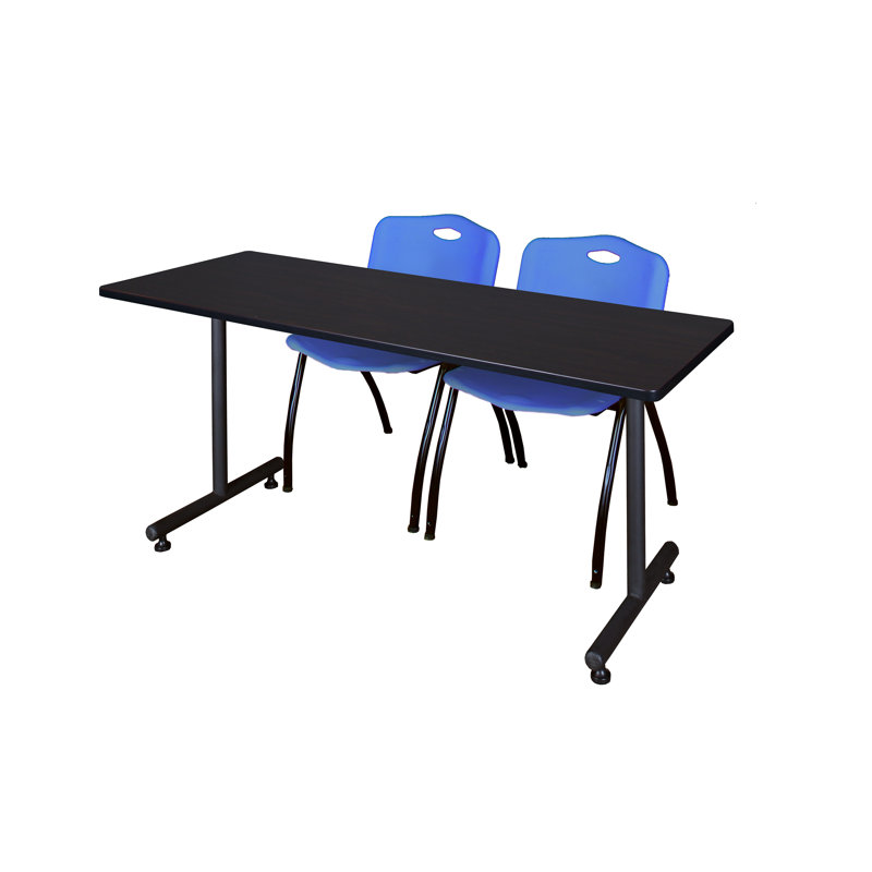 Table de formation en T Nick Nick, chaises empilables 2 M, Bleu, Acajou, H 29 po x L 48 po x l 24 po