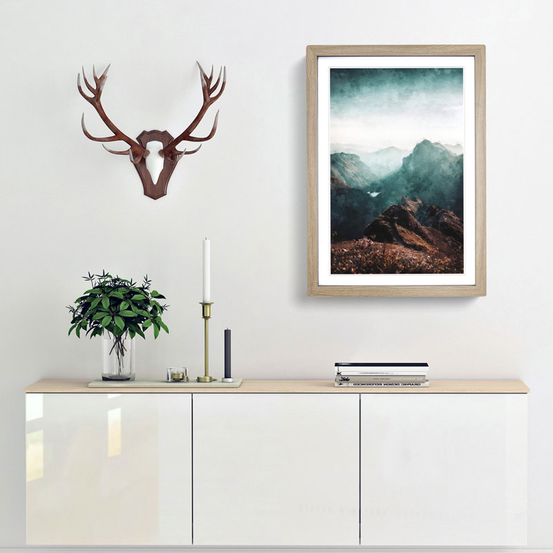 Mountains in Weissbad Switzerland - Picture Frame Painting Print, 33cm H x 24cm W x 2cm D, Oak Framed