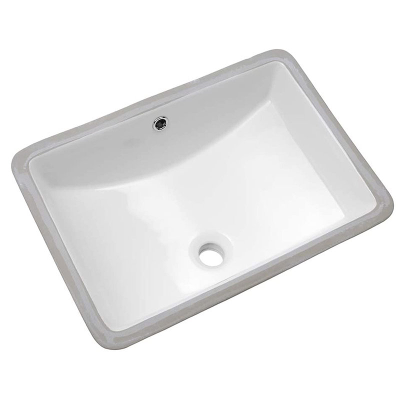 Lavabo de salle de bain rectangulaire encastré en céramique blanc avec trop-plein
