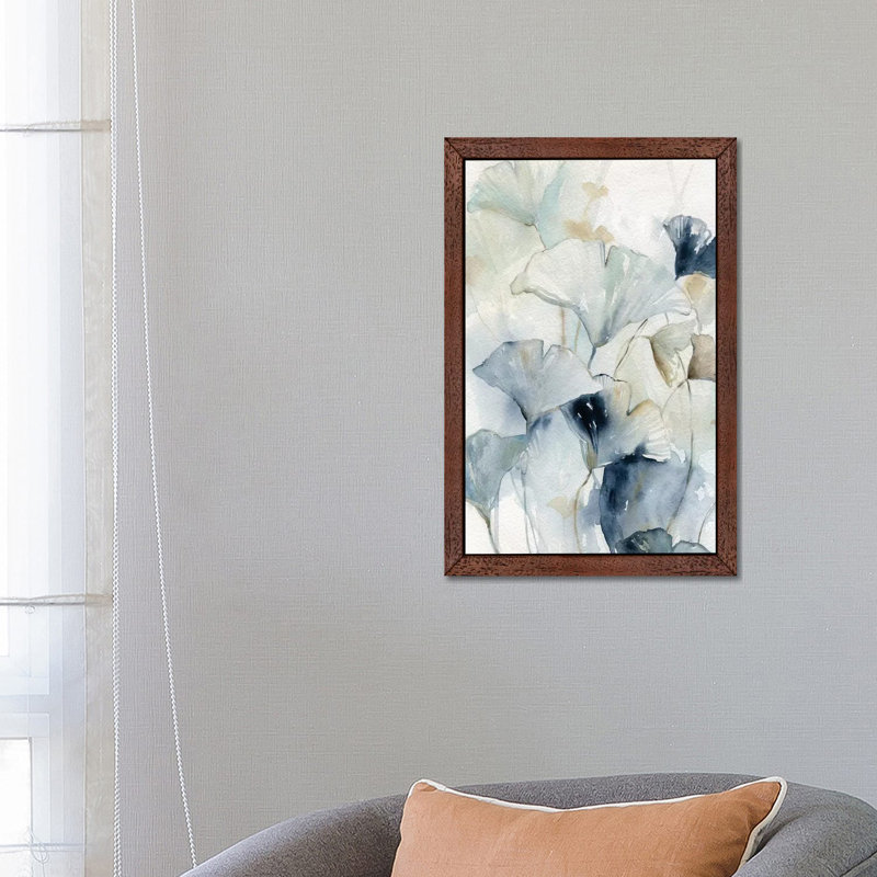 Indigo Gingko I - Painting on Canvas, 66.04 cm H x 45.72 cm W, Brown Framed