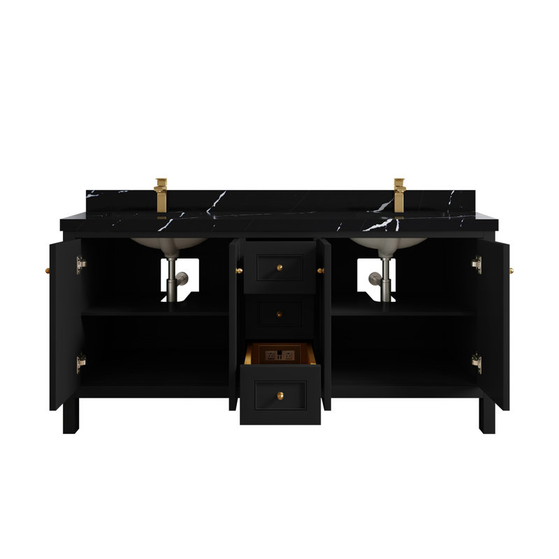 Nashville X P 22 po D Meuble-lavabo double avec 2 po Quartz Calacatta, Noir
