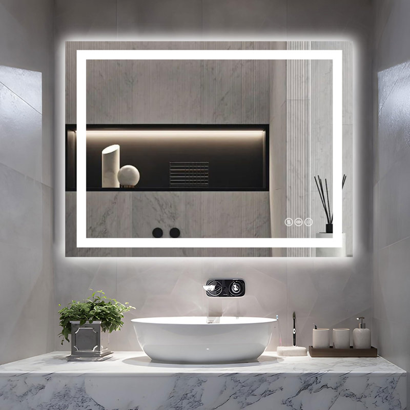3-Color Temperature Anti-fog LED Bathroom Mirror with Backlight and Front Light, Tempered Glass Vanity Mirror, Rohs and CRU Compliant