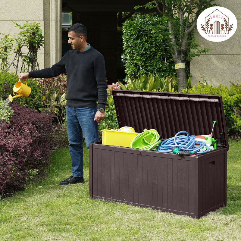 EHHLY Commercial Grade Deck Box, 113 Gallon Outdoor Storage Box Large, Lockable Package Bin Delivery Box for Outside Front Porch, Patio Cushions Storage Containers Waterproof