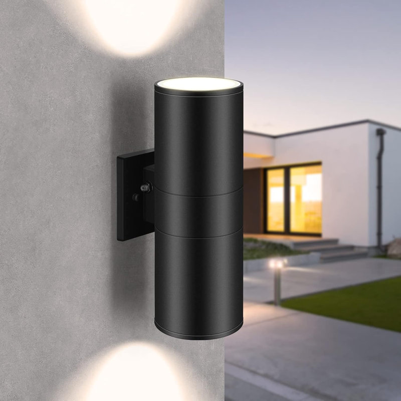 Cheniqua Dusk To Dawn Outdoor Wall Light, Up And Down Porch Light In 2 Lights, Modern Exterior Light Fixture IP65 Waterproof Wall Sconce For House Patio Garage Cylinder Aluminum Matte Black ETL