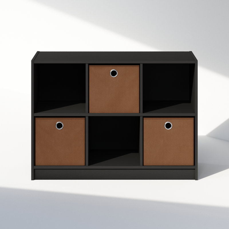Furinno Cubic Multipurpose Clothing & Closet Storage Organizer Shelf with Bin Drawers, 6-Cube, Americano/Medium Brown