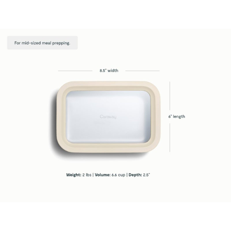 Caraway 6.6 Cup Glass Food Container Rectangular Shape W/ Lid, Cream