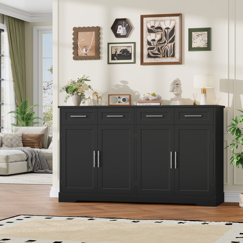 59.3" Wide Buffet Cabinet with Spacious Storage Cabinets, Modern 4-Drawer Sideboard Buffet, Wide Body Dining Room Buffet