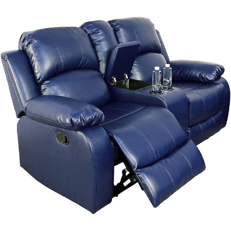 Blue Vegan Leather 3-Piece Manual Reclining Sofa Set
