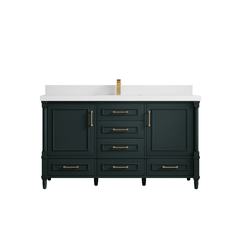 Ensemble de meuble-lavabo simple 60 po Aberdeen, Forêt foncée, Quartz blanc
