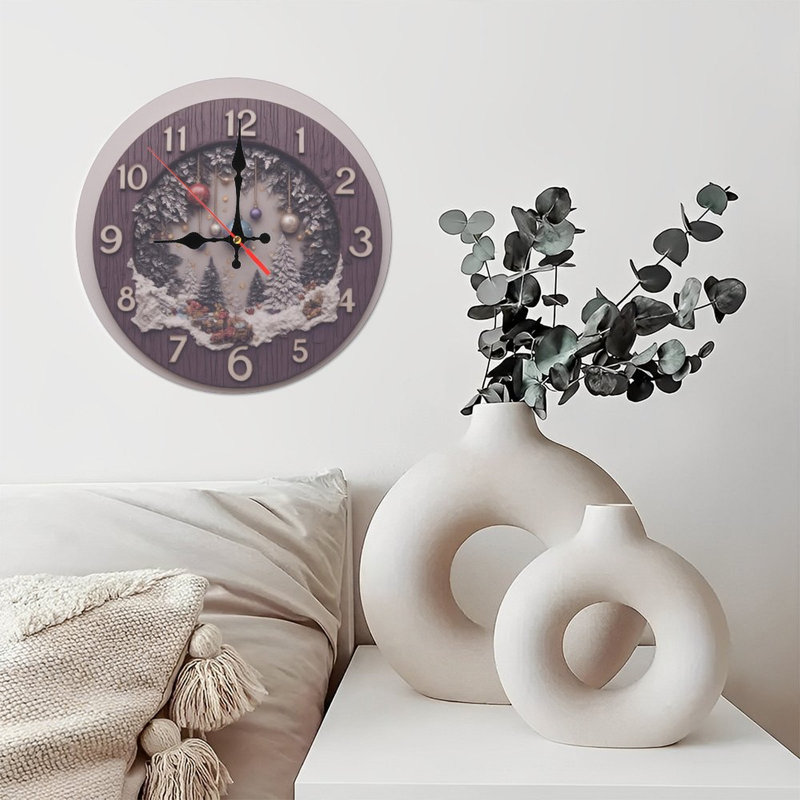 Hiver-Scène-Horloge-Ornements