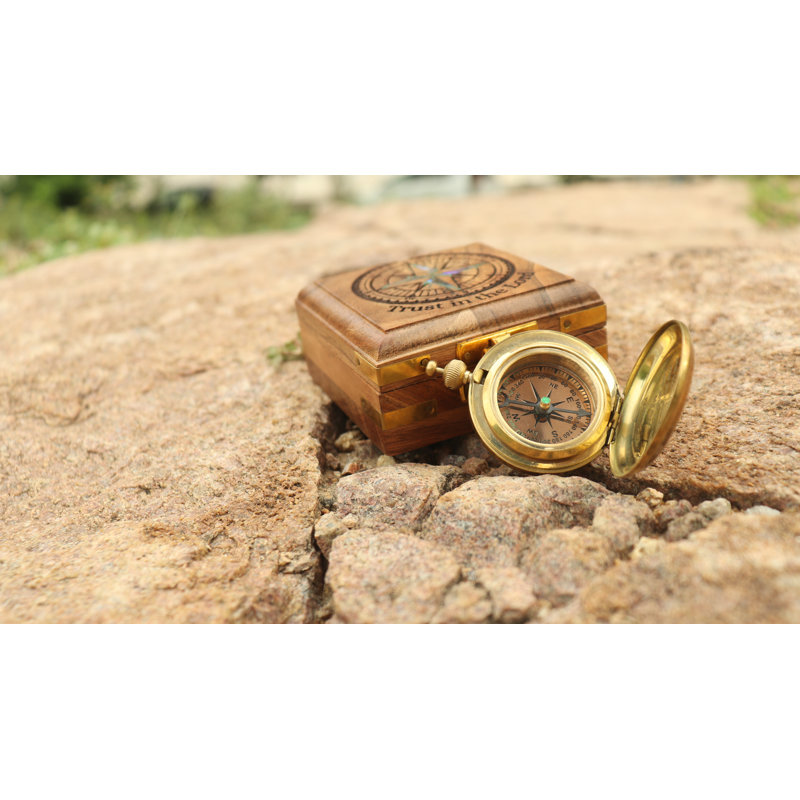 Boussole de poche en laiton, verset biblique gravé, coffret en bois, cadeau religieux chrétien