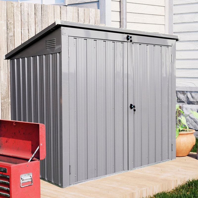 Metal Outdoor Bin Shed For Garbage Storage - 2 Trash Cans Holder, Galvanized Steel, Gray Garden Yard Lawn Steel , Rot-, Use
