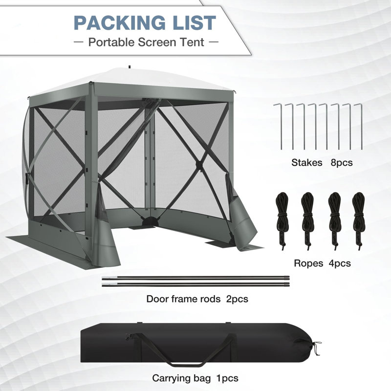 6FTx6FT Screen Room with Mosquito Netting, Hub Tent Instant Screened Canopy with Carrying Bag and Ground Stakes, Gray