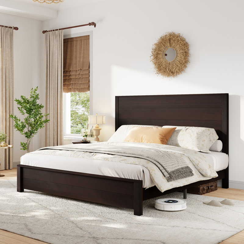 Farmhouse Solid Wood Platform Bed, Full, Dark Brown