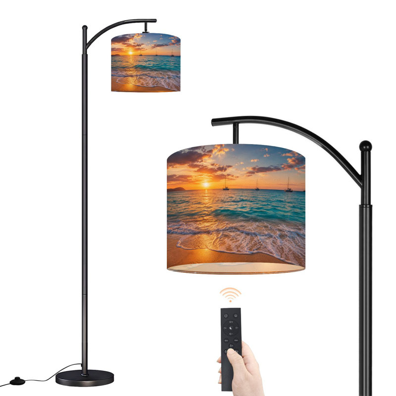 Lampe sur pied à arc avec abat-jour réglable Beach Sea Nature Landscape Waves Sunset Sky Ocean Lampadaire