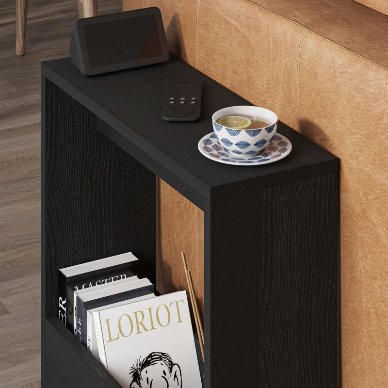 Modern Side Table, 100% Melamine Coated Particle Board, Black & Wood Finish, 21.7 x 23.6 x 7.9 inches | Durable Design, 15.4 lbs Bearing Capacity | Ideal for Living Room, Bedroom, or Office Use