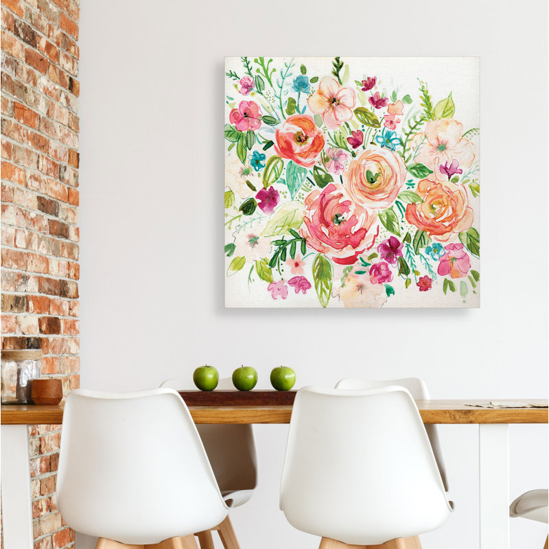 « de jardin illustré », peinture sur toile tendue, H 24 po x l 24 po x P 1,5 po