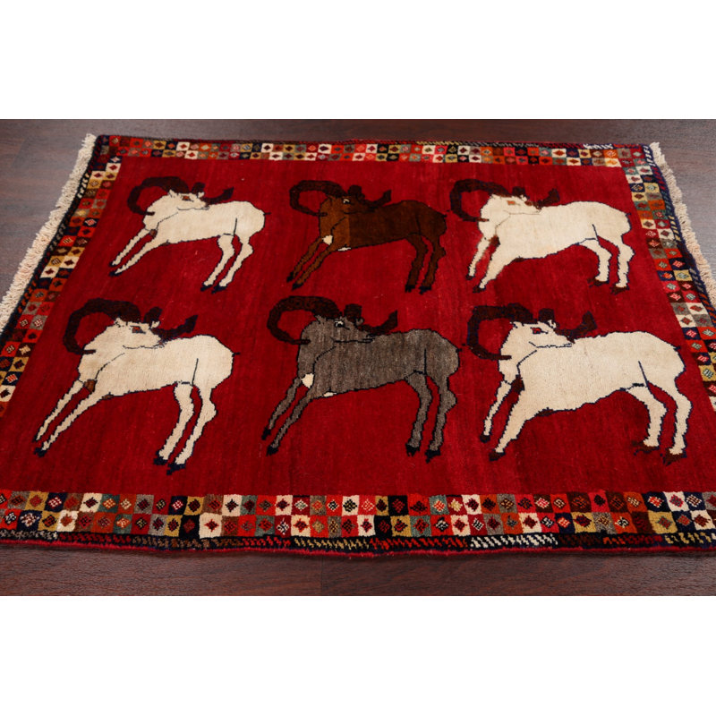 Tapis de zone en laine 3 pi 9 po x 4 pi 8 po one-of-kind à la main-noué la new age gabbeh Harrellsville