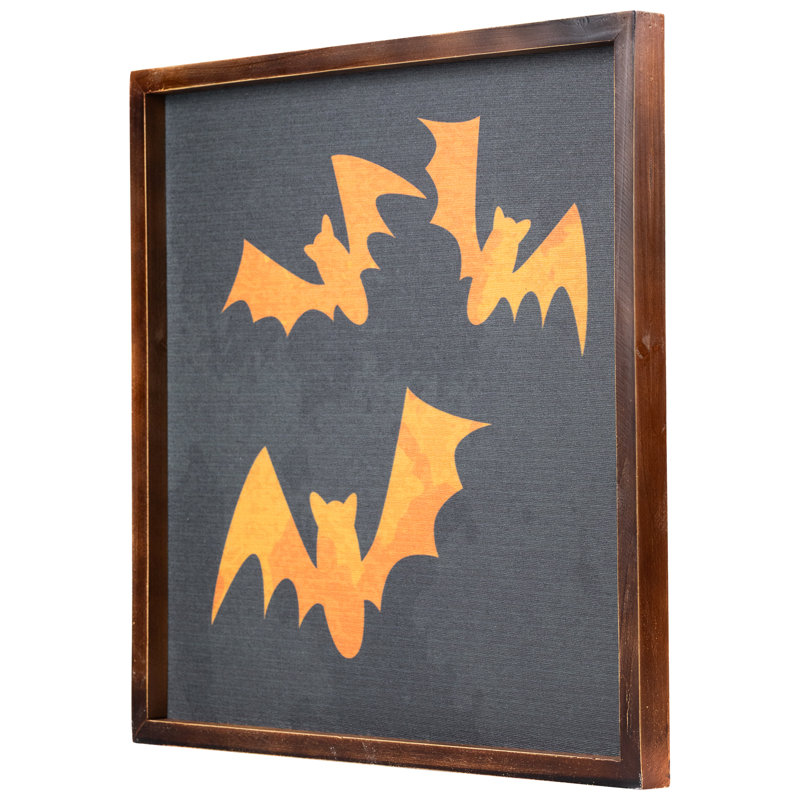 Décoration murale d'Halloween encadrée 15,75 po avec silhouettes de chauves-souris orange