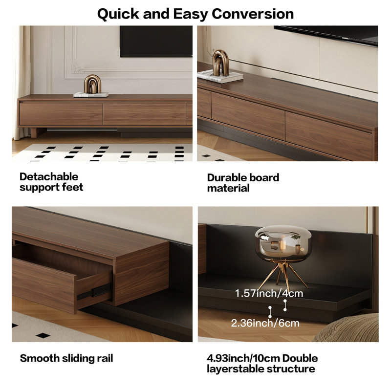 Space-Saving Extendable TV Unit with 3 Drawers | Adjustable 200-330cm | 3 Colour Options: Walnut, Grey, Dark Walnut TV Stand| for Living Room & Bedroom Modern Minimalist Style