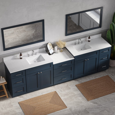 Double Bathroom Vanity Cabinet Shaker Dovetail Solid Wood Drawer Carrara Quartz Top