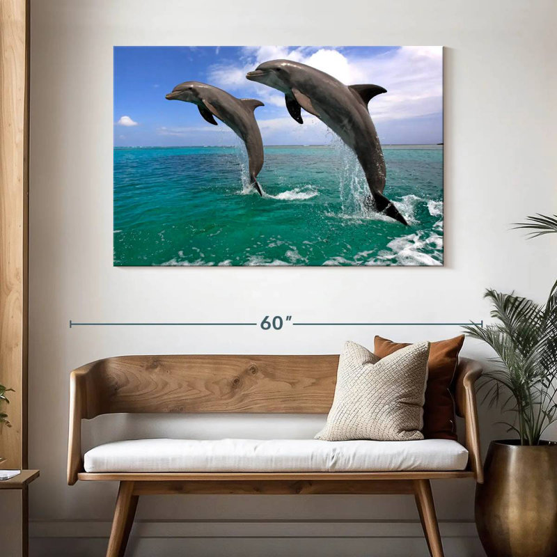 Two Jumping Dolphins, 32" H x 48" W