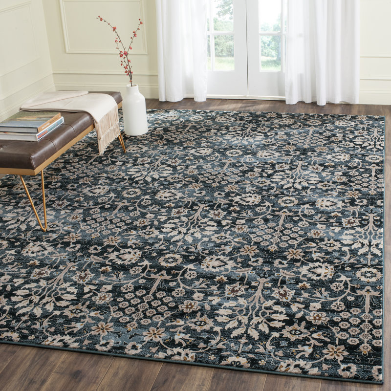Tapis turquoise / crème Bristol Point, Rectangle 5 pi 1 po x 7 pi 6 po