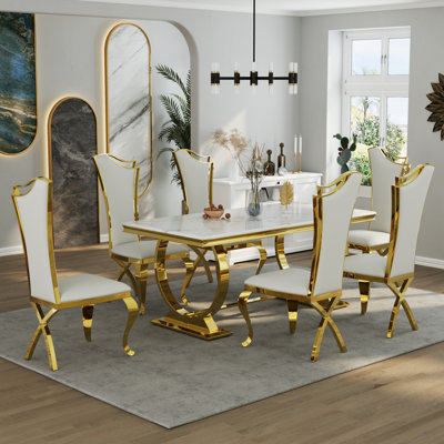 Ensemble de table de salle à manger de luxe avec 6 chaises en cuir