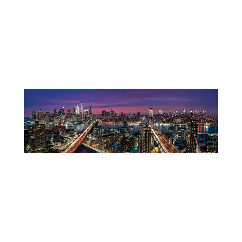 Manhattan Skyline During Beautiful Sunset by Thomas D Mørkeberg - Wrapped Canvas Panoramic Gallery-Wrapped Canvas Giclée