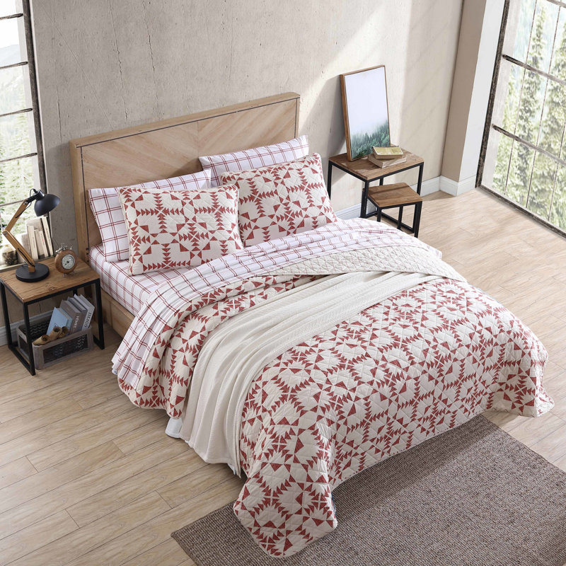 Ivory and Charcoal Cotton Twin Reversible Quilt Set