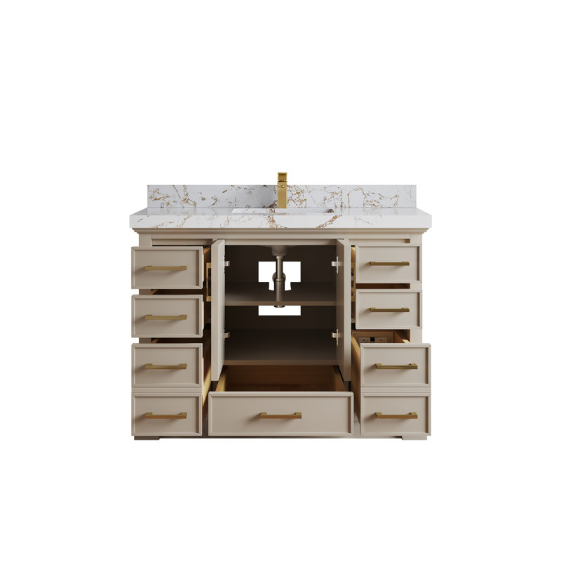 Charlotte 48 In. W X 22 In. D Single Sink Bathroom Vanity In Fine Grain With 2 In. Calacatta Gold Quartz, Doré Viola