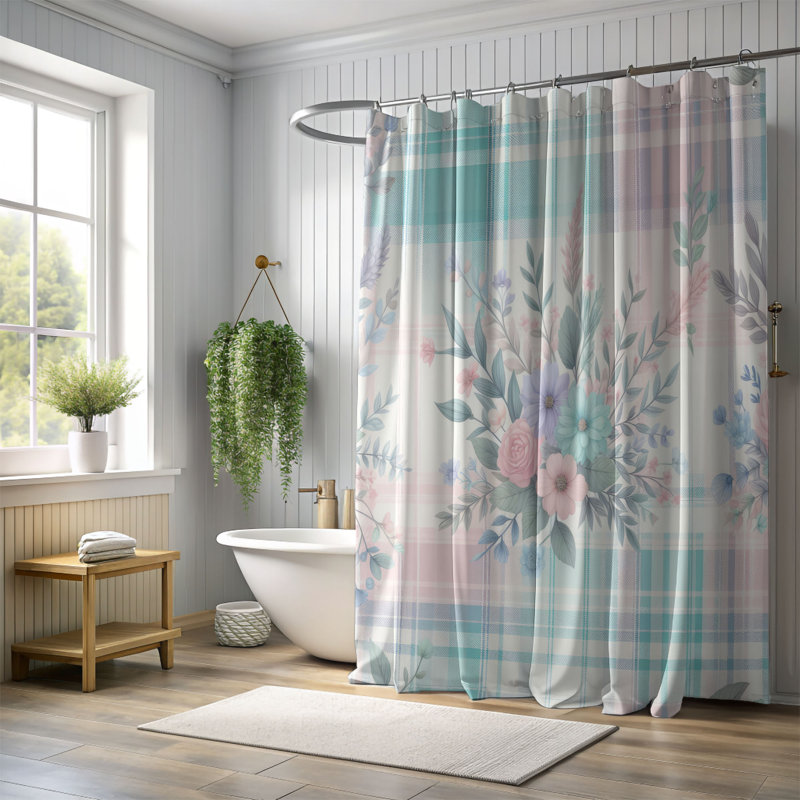 Rideau de douche standard 1 pièce Pastel Grid, H 74 po x l 71 po