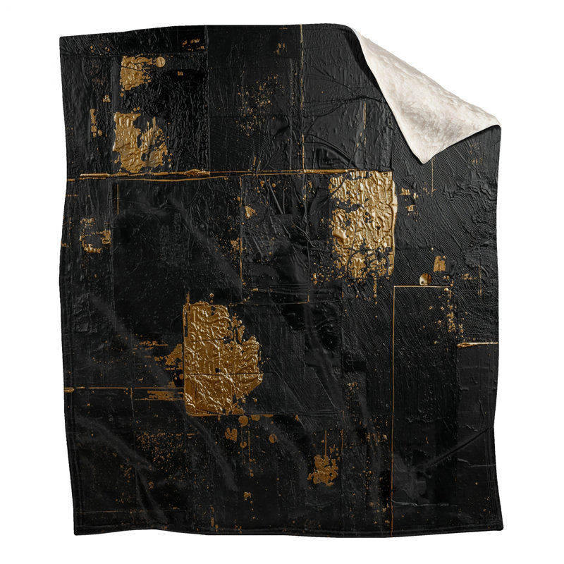 Black Gold Textured Abstract Blankets, 60in W x 80in H