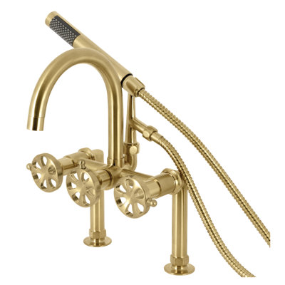 Kingston Brass Belknap Three-Handle 2-Hole Deck Mount Clawfoot Tub Faucet with Hand Shower
