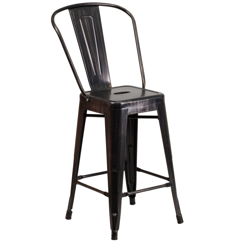 Tabouret de bar Iddings, Noir/or antique, 4, Tabouret de comptoir (siège d'une hauteur de 24 p