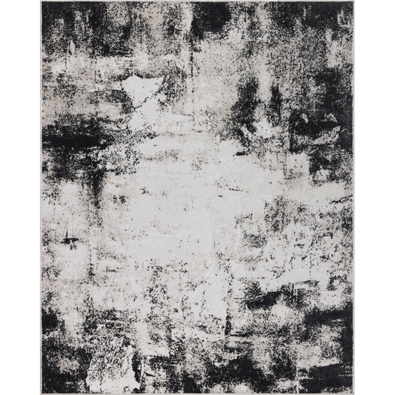 Machine Washable Avery Ivory/Charcoal Rug, Rectangle 8'11" x 12'