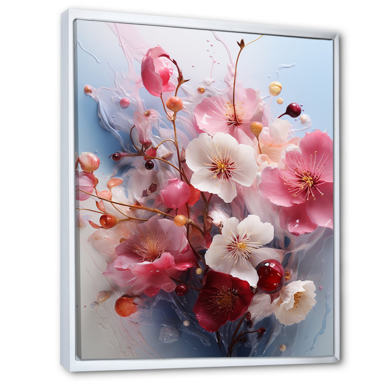 Fleurs de cerisier rose - Art mural cerisier en fleurs, Cadre flottant blanc, H 32 po x l 24 po x P 1 po
