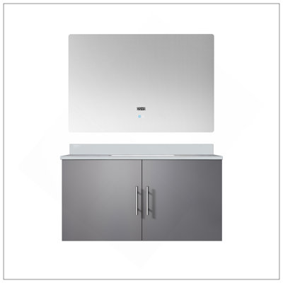 Modern Bath Vanity 36 In. W X 22 In. D, White Quartz Top, And 36 In. LED Mirror