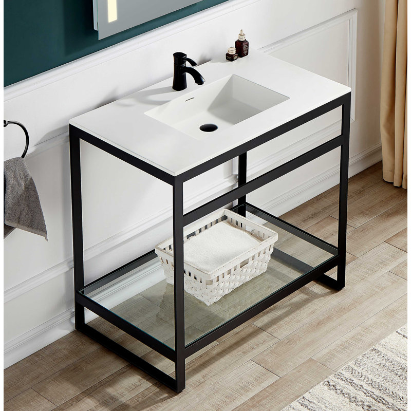 ANZZI Orchard Series 36 po L x 22 po W Console avec comptoir de lavabo blanc brillant