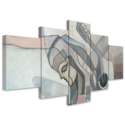 SIGNLEADER Large Canvas Wall Art Print Abstract Picasso Inspired Woman With Guitar Shapes Patterns Illustrations Minimalism Bohemian Portrait Colorful For Living Room, Bedroom, Office - 60"X32"