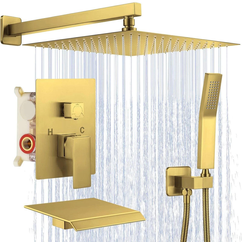 Ensemble de robinet de douche or brossé avec douchette 12 pouces