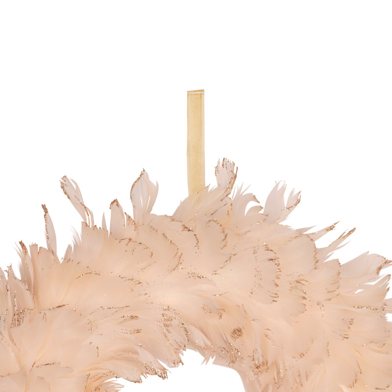 Couronne de Noël à deux tons de plumes - 14,5 po - non éclairée, Pêche